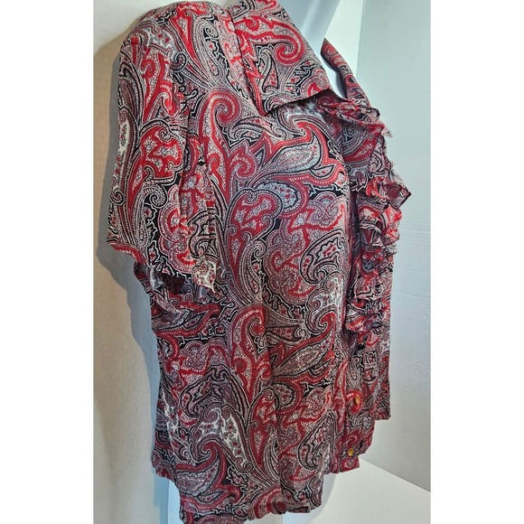 St. John Cropped‎ Red Multi Paisley Print Button Front Blouse SZ 14 SEE BUTTONS - Picture 4 of 8